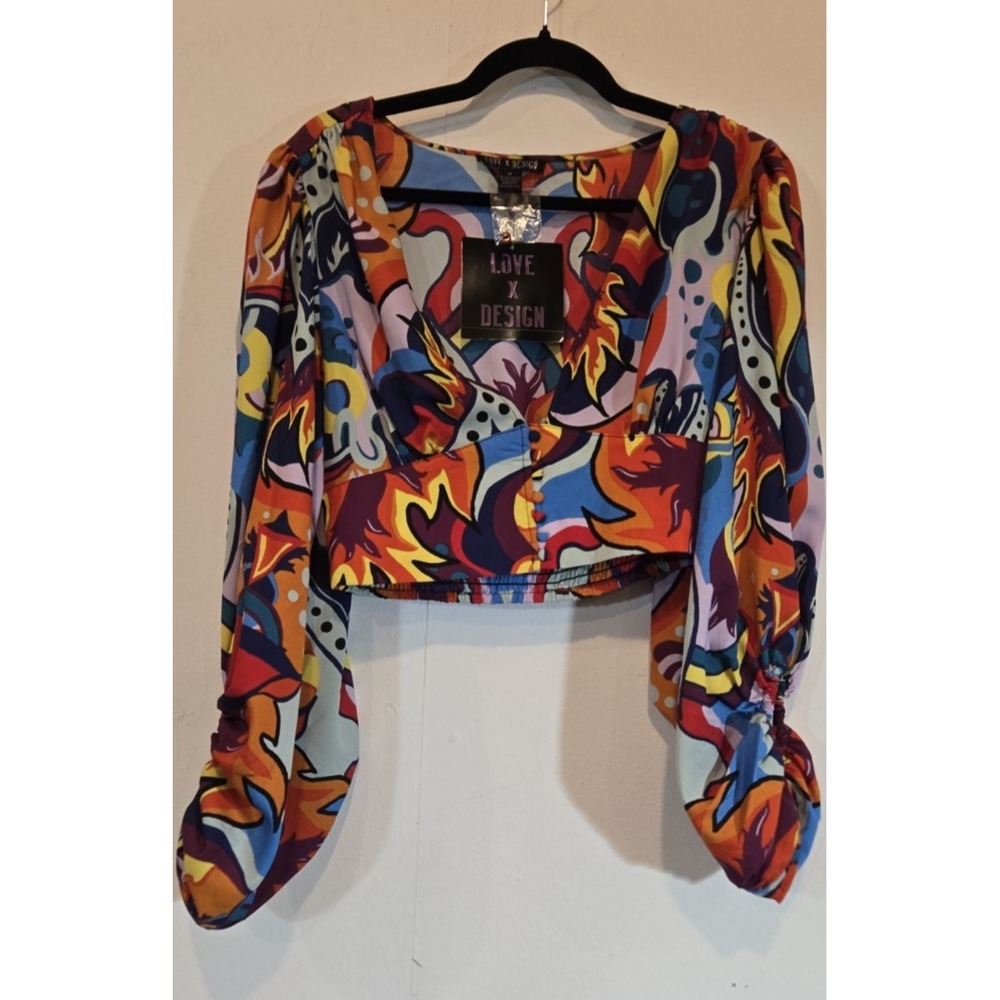 Love X Design Abstract Graphic Crop Top Women's Medium Colorful Y2K Festival